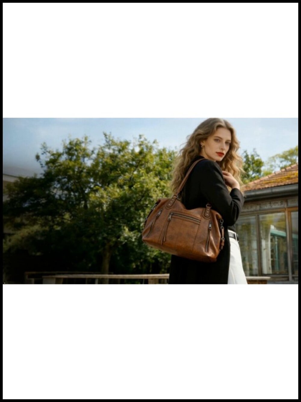 Women's Soft Faux Leather Tote Satchel Crossbody Bag Multi Pocket Hobo Handbag - Picture 6 of 6